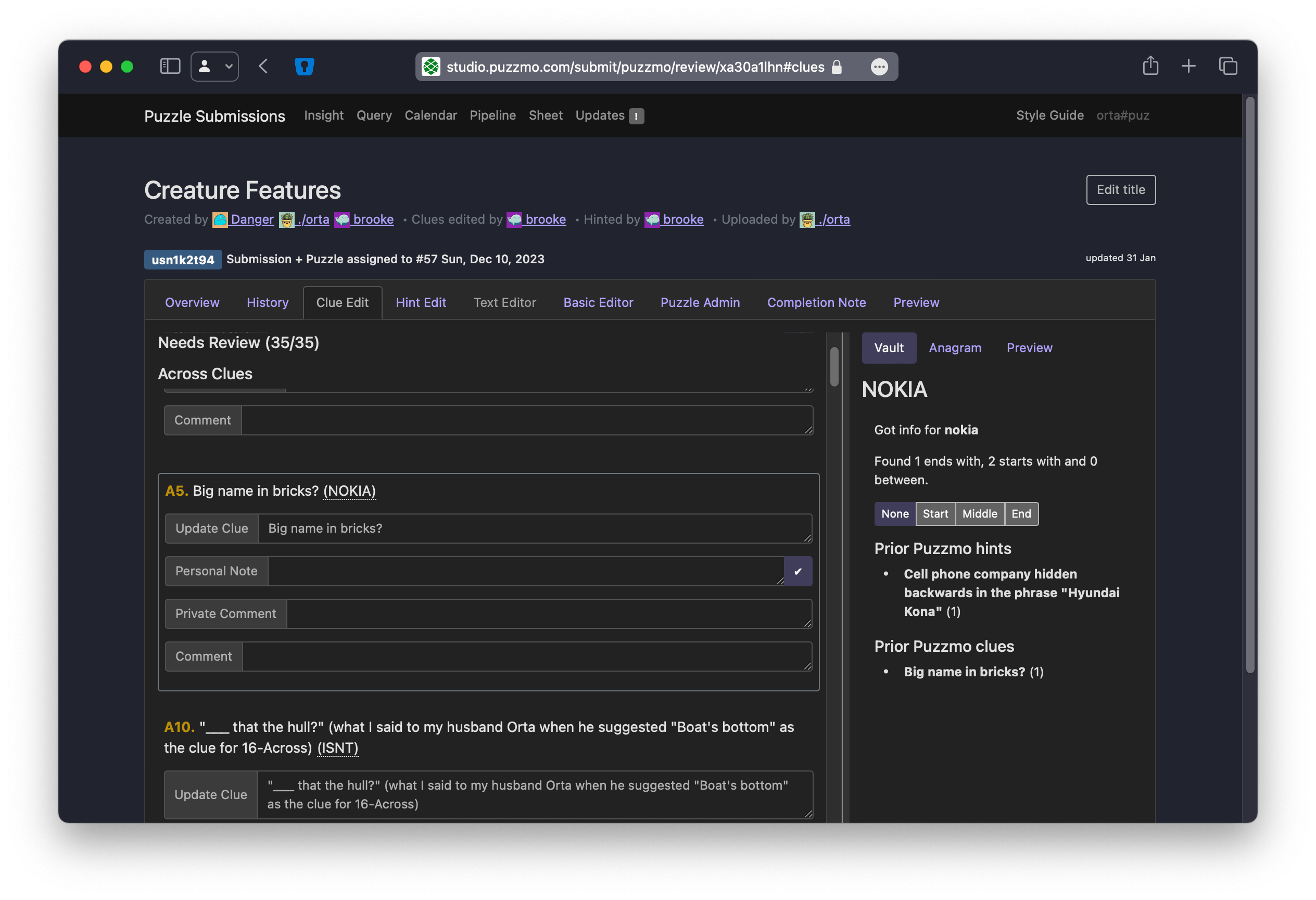 Puzzmo Studio hint editor