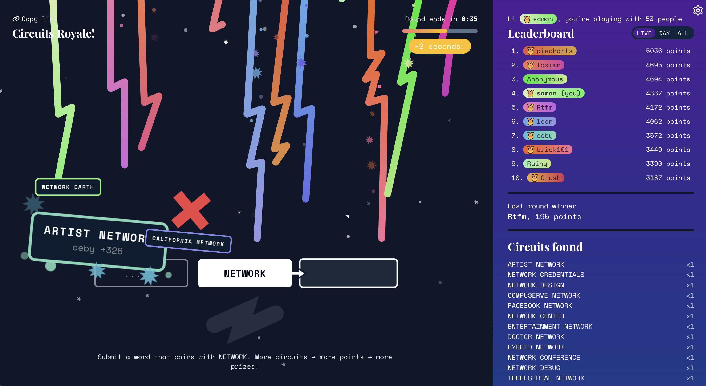 An example of an extended round where each player has thousands of points
